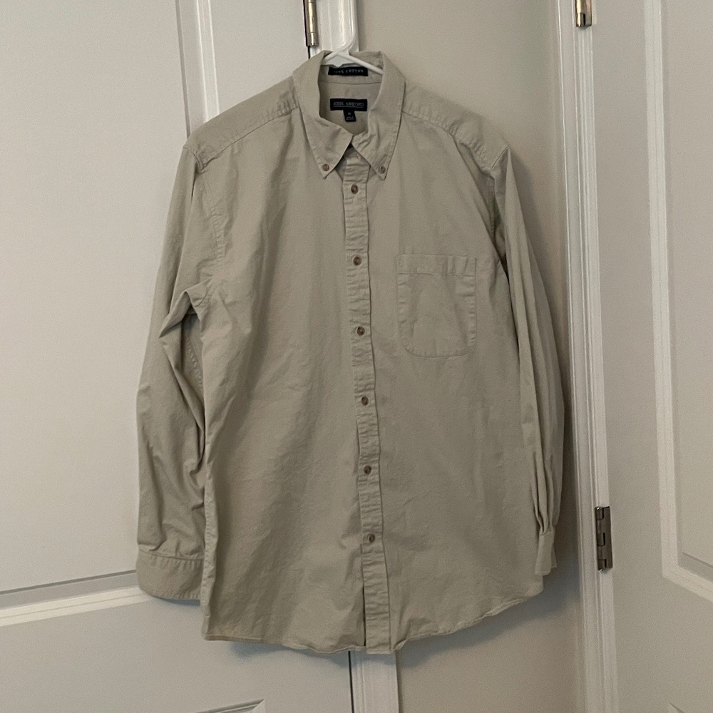 John Ashford, Collared Button-Down Shirt, Tan, Men's Medium